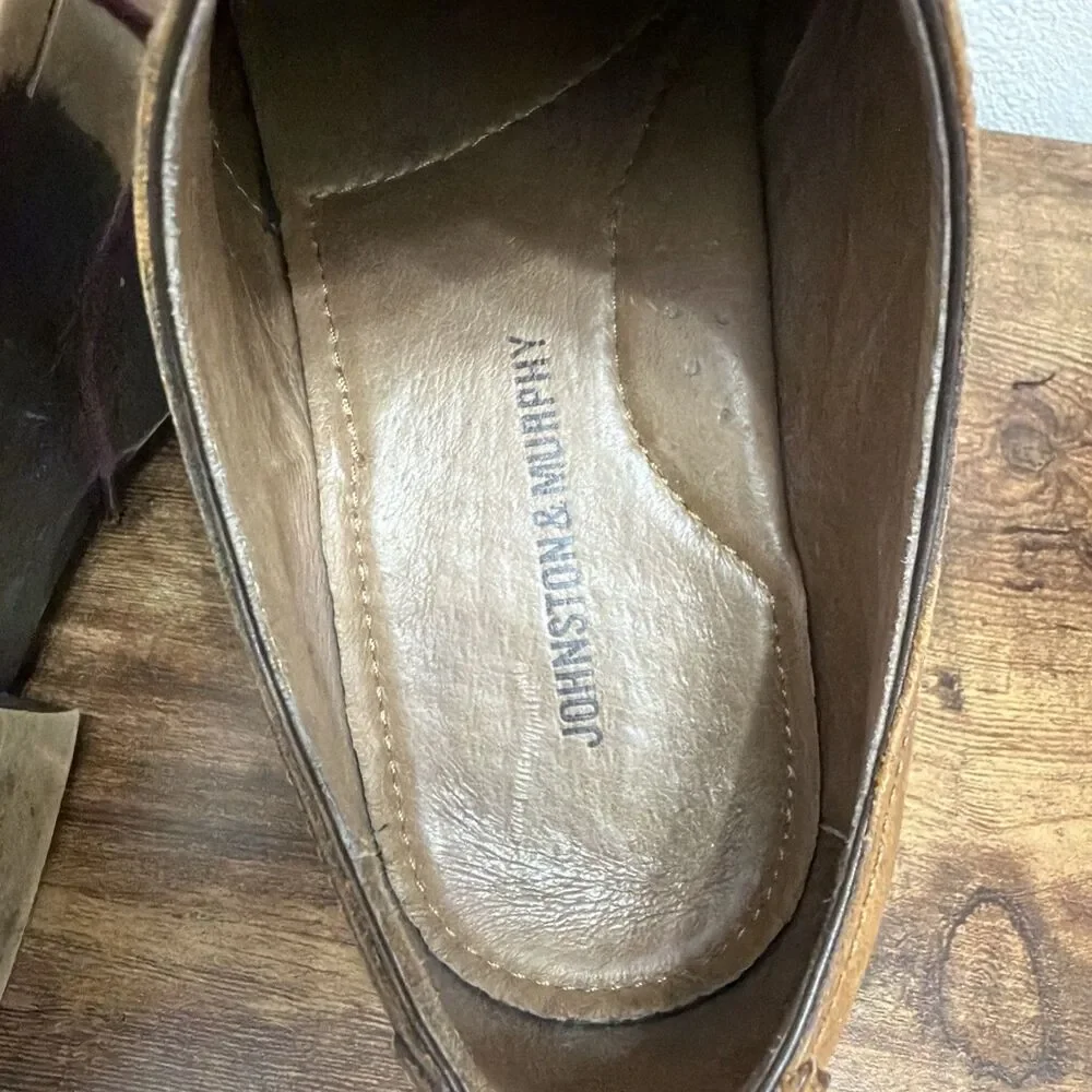 Johnston & Murphy Tan Leather Wingtip Oxfords with Burgundy Laces